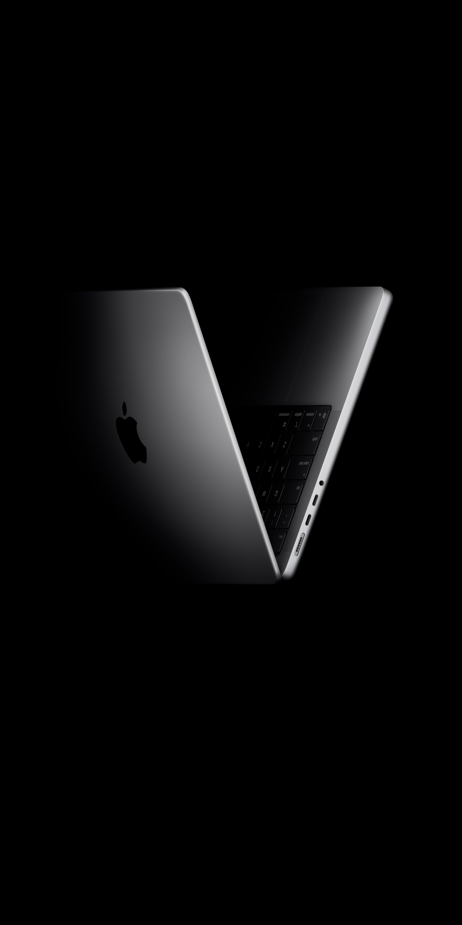 Apple MacBook Pro product image shown floating in a half-folded state