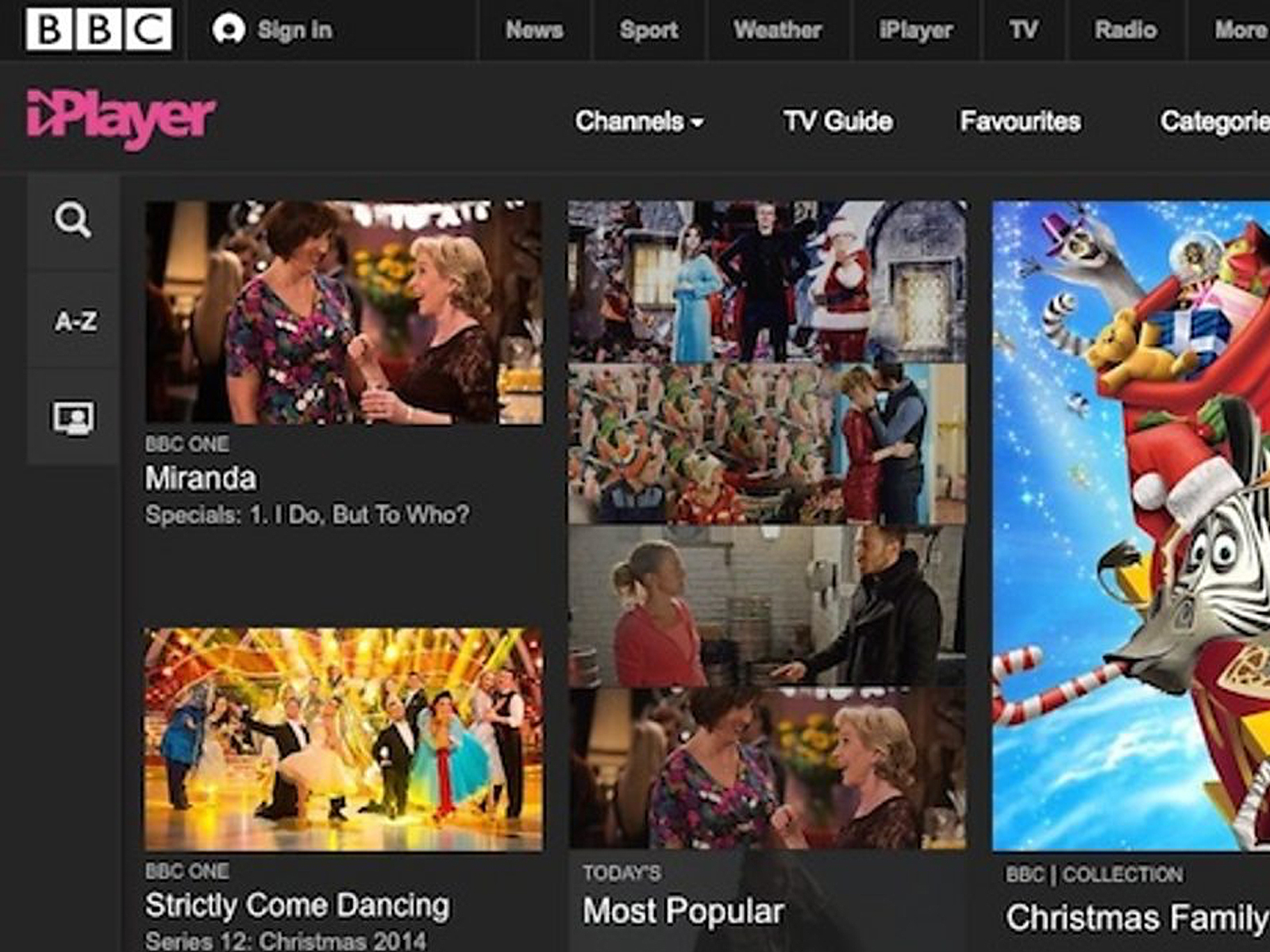 BBC iPlayer screenshot of the live product