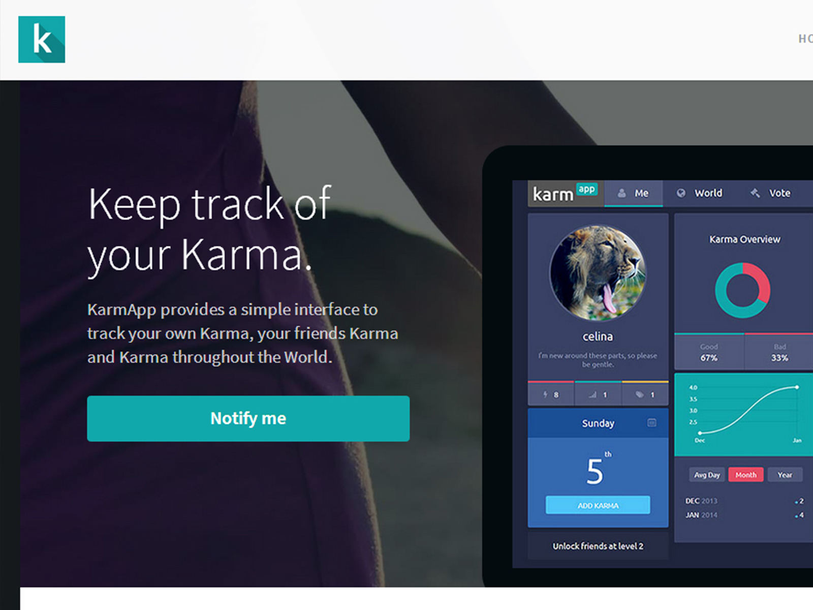 A screenshot of the KarmApp website